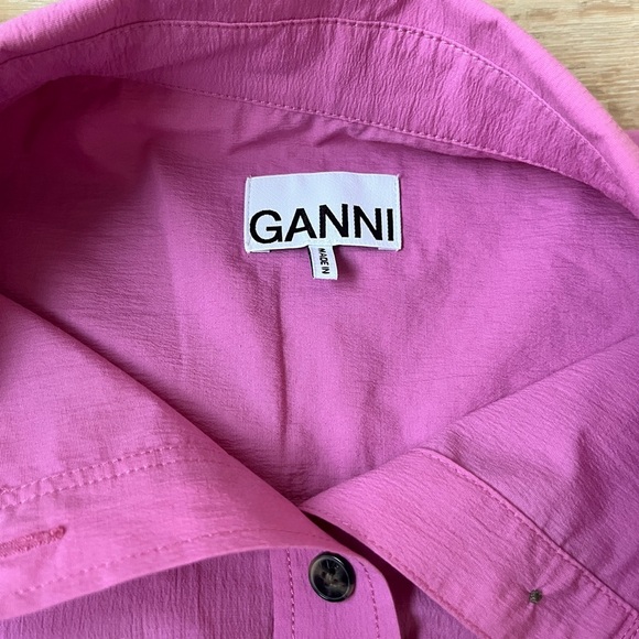 NWOT GANNI Cotton Puff Sleeve Shirt Size 40 (8/10) Pink Button Up Blouse Top*Y24 - Picture 6 of 7
